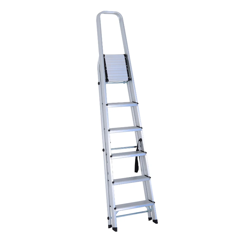 HOMCOM Escada de alumínio Tesoura dobrável 4/5/6 degraus 150kg leve robusta (6 degraus) 188x109x48 cm prata