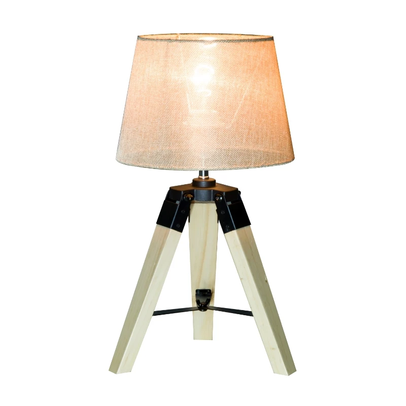 HOMCOM Candeeiro de Mesa Moderno e Original com Base de Tripé e Tela de Tecido de Linho para Dormitório ou Sala de Estar Lâmpada E27 Máx. 40W 24x24x45cm Creme e Madeira