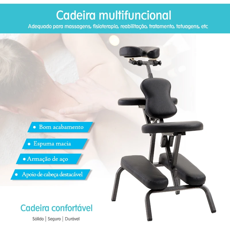 HOMCOM Cadeira de Massagem Dobrável Portátil Ajustável com Saco de Transporte Aço Carga 150kg