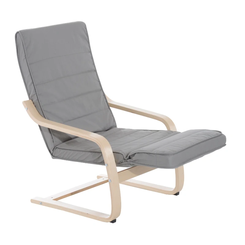 HOMCOM Cadeira Relax Cadeira Relax de Madeira com Apoio para os Pés Ajustável 66,5x83x100cm Cinza
