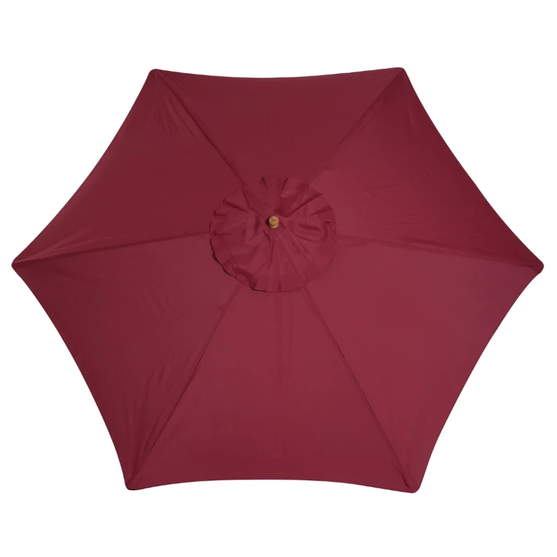 Outsunny Chapéu de Sol Ø250x230cm Chapéu de Sol com Mastro de Madeira com 6 hastes Sistema de Polia com Fixação para Jardim Pátio Terraço Vinho