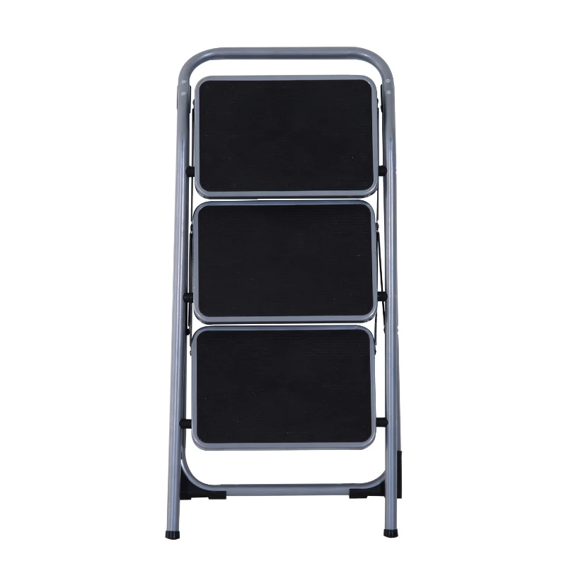 HOMCOM Escada de Aluminio Dobrável Escada Portátil com 3 Degraus Carga Máx. 150kg 92x48x62cm Prata