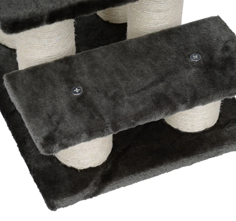 PawHut Escada de 3 Degraus para Animais de Estimação com Estofado Suave Poste Arranhador Escada para Animais de Estimação 45x35x34cm Cinza