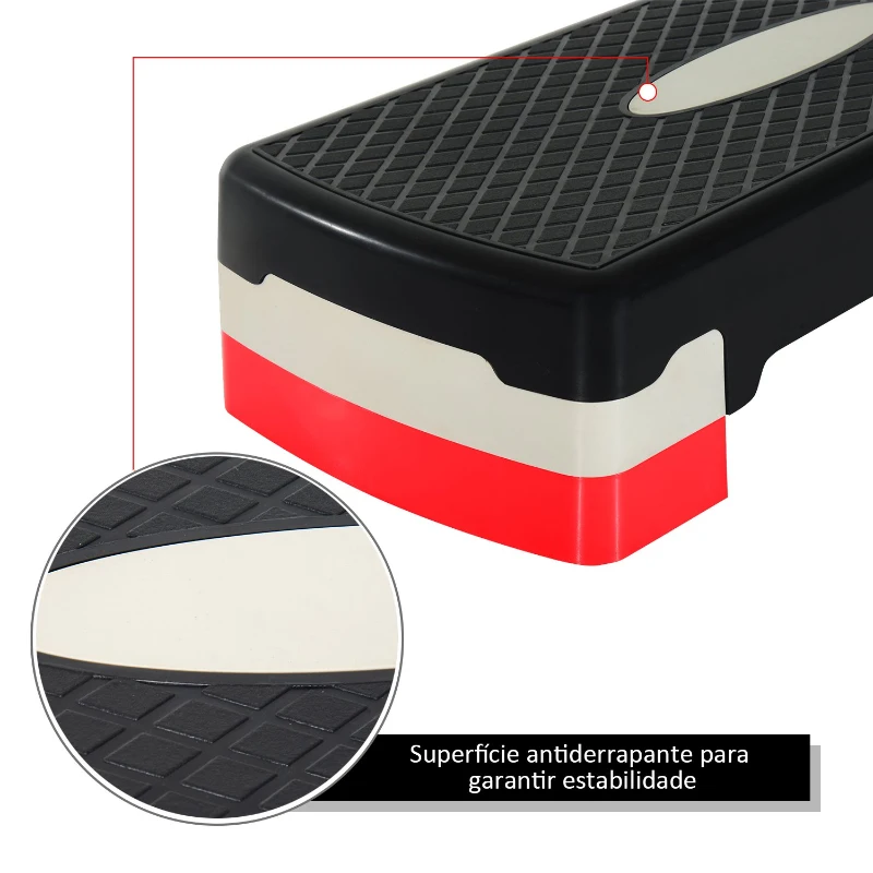 HOMCOM Step para Exercício Aeróbico Plataforma Step com Altura Ajustável em 2 Níveis com Carga Máxima 150kg para Exercício em Academia Casa 68x29x10-15cm Preto e Vermelho