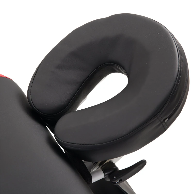 HOMCOM Marquesa de Massagem Dobrável e Portátil com Altura Ajustável e Apoio para a Cabeça 180x60x62-82 cm Vermelho e Preto