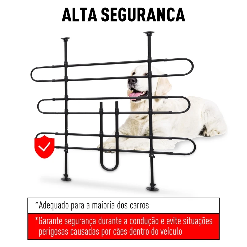 PawHut Grade de Segurança de Carro para Cães Ajustável em Largura e Altura 85-150x85x128cm Grade Separadora para Porta Malas de Carro Universal Metal Preto