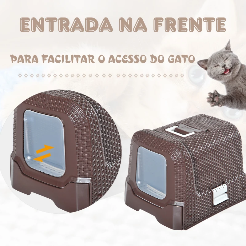 PawHut Caixa de Areia para Gatos com Alça de Transporte Bandeja Removível e Pá 54x42x41 cm Marrom