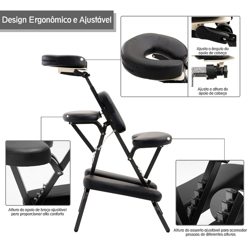 HOMCOM Cadeira de Massagem Dobrável Portátil Ajustável com Saco de Transporte Aço Carga 150kg