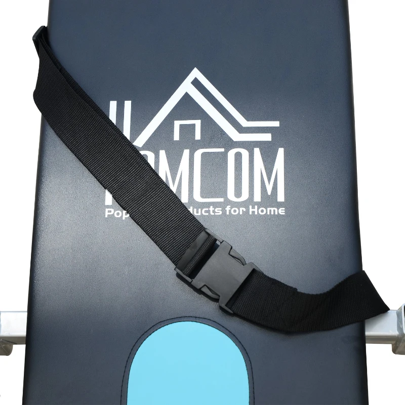 HOMCOM Mesa de Inversão Dobrável com Altura Ajustável entre 147-198 cm e Cinto de Segurança 65x112-142x126 cm Preto e Azul