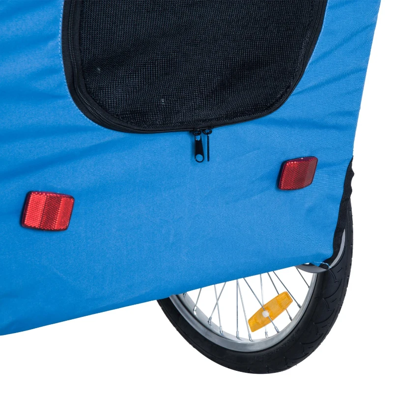 PawHut Reboque de Bicicleta para Cães Reboque de Bicicleta para Animais de Estimação com Bandeira Reflectores 130x73x90cm Azul