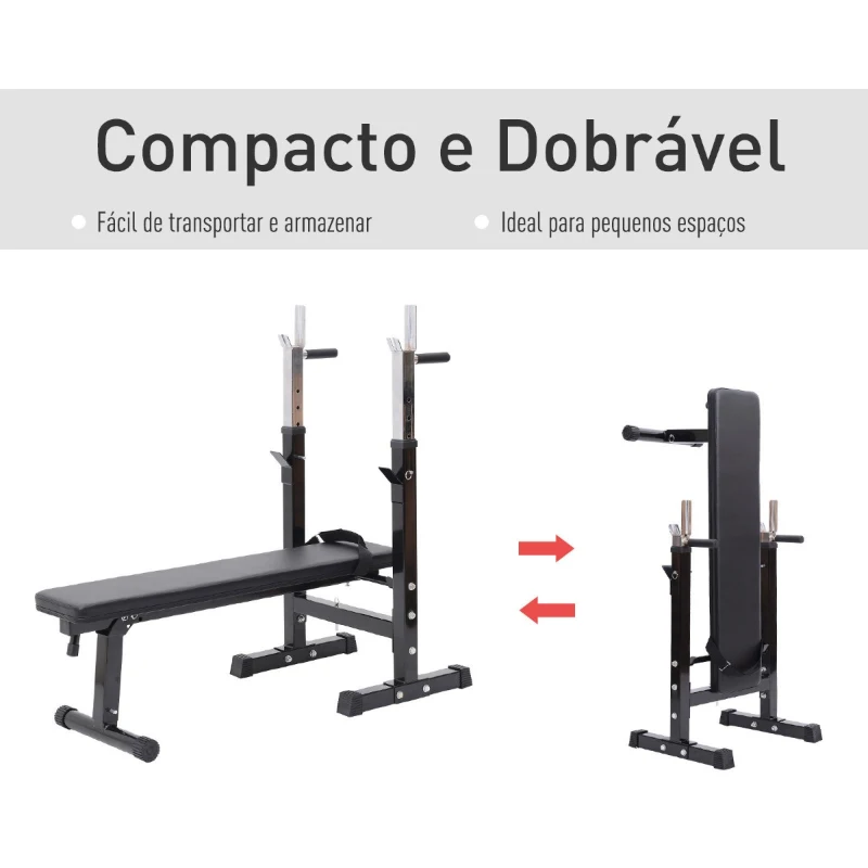 HOMCOM Banco de Musculação Dobrável Bancos Musculação Treino Máquina centro de Fitness Gym 123,6x56x90-111 cm