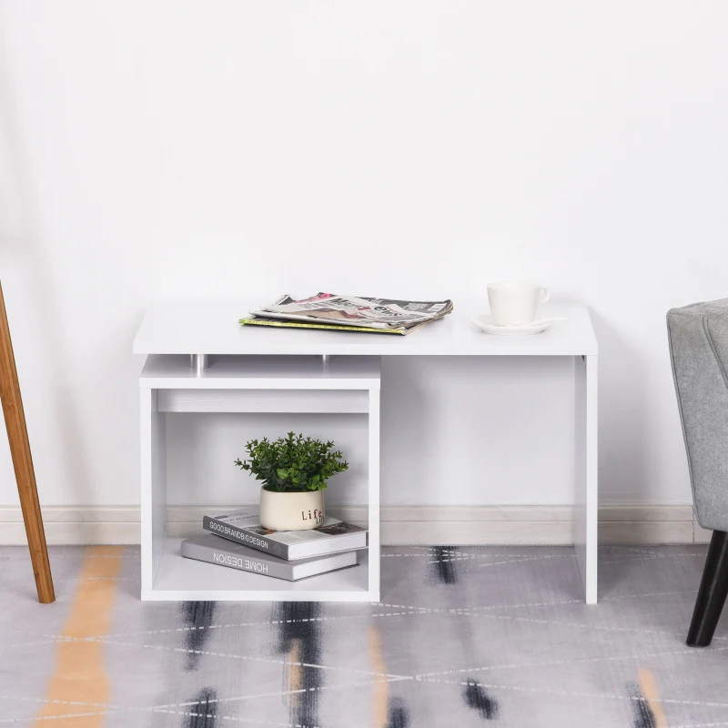 HOMCOM Mesa de Centro com Compartimento Aberto Mesa Baixa Mesa de Centro Auxiliar de Madeira Branca 77x40x44 cm