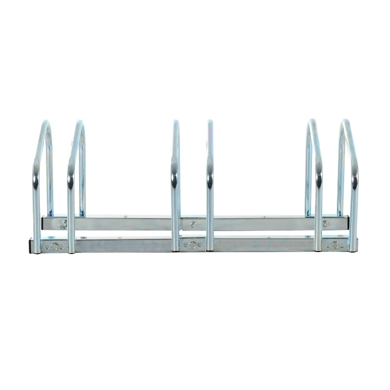 HOMCOM Estacionamento para 3 Bicicletas Suporte de Aço para Estacionar Bicicletas no Chão para Interior e Exterior 70,5x33x27cm Prata
