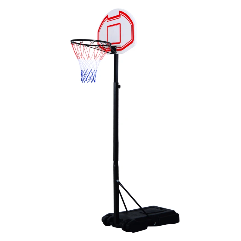HOMCOM  Tabela de basquetebol dobrável e ajustável em altura 150-210 cm branco preto e vermelho