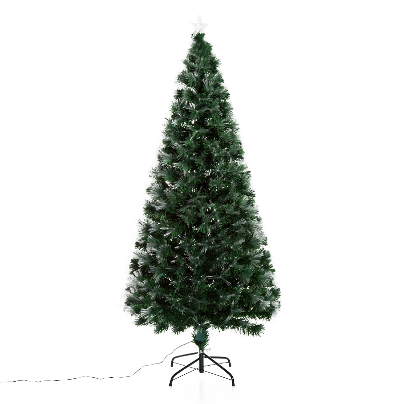 HomCom Árvore de Natal Verde Φ84x180cm + Luzes LED Árvore Artificial