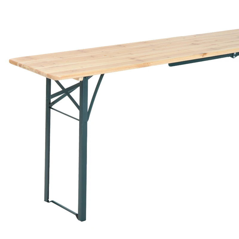 Outsunny Conjunto de Jardim Refeição para 4-6 Pessoas com Banco Dobrável para Exterior Mesa 218x46x75cm Bancos 218x24,5x43cm Madeira e Verde