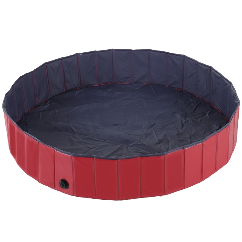 PawHut Piscina para animais de estimação Φ160x 30 cm dobrável PVC antiderrapante vermelho e azul escuro