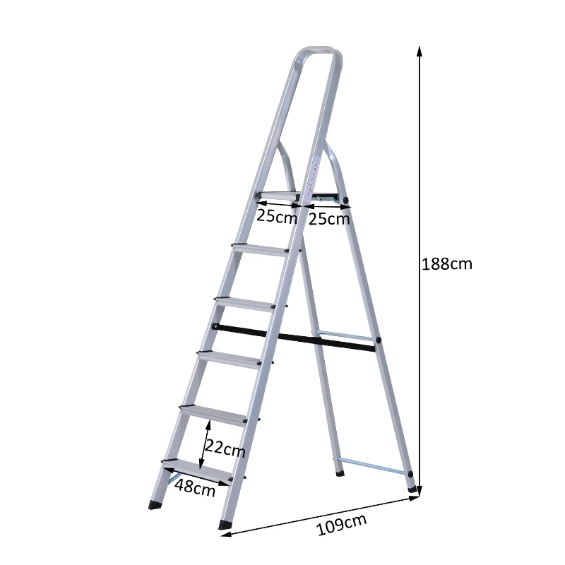 HOMCOM Escada de alumínio Tesoura dobrável 4/5/6 degraus 150kg leve robusta (6 degraus) 188x109x48 cm prata