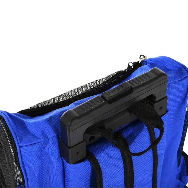 PawHut Transportadora 2 em 1 para Animais de Estimação Mochila ou Carrinho de Viagem para Cães e Gatos com 2 Rodas Alça Retrátil de Alumínio e Bolso de Armazenamento 42x25x55cm Azul