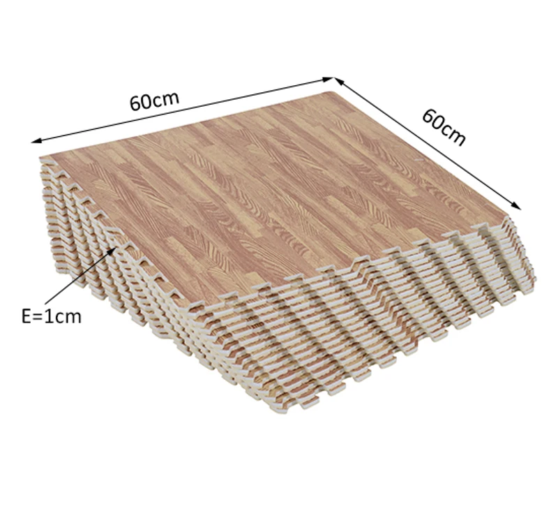 HOMCOM Tapete Puzzle 16 Peças 60x60x1cm 6m² Tapete de Proteção de Borracha Eva para Casa Academia Marrom