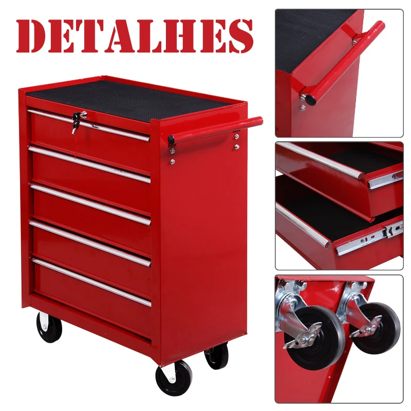 HOMCOM Carrinho de Ferramentas para Oficina com Rodas e 5 Gavetas Fechadura e Alça Lateral 67,5x33x77 cm Azul