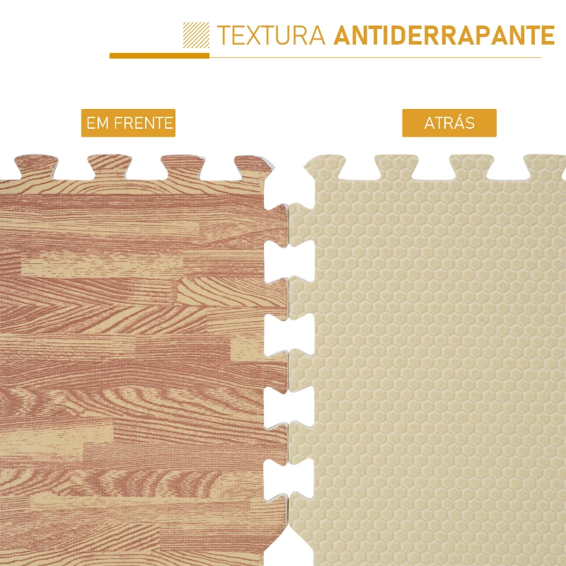 HOMCOM Tapete Puzzle 24 Peças 60x60x1cm 9m² Tapete de Proteção de Borracha Eva para Casa Academia Marrom