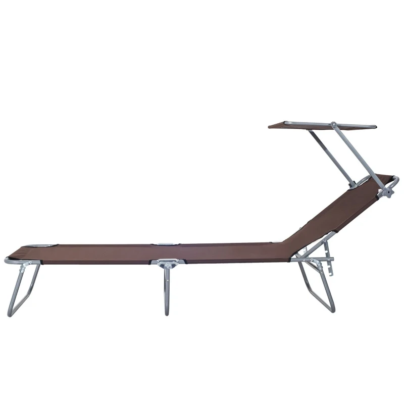 Outsunny Espreguiçadeira de Jardim Dobrável com Toldo Removível e Ajustável em Ângulo e Encosto Ajustável em 4 Posições para Jardim Terraço Campismo Exterior 187x58x36cm Marrom