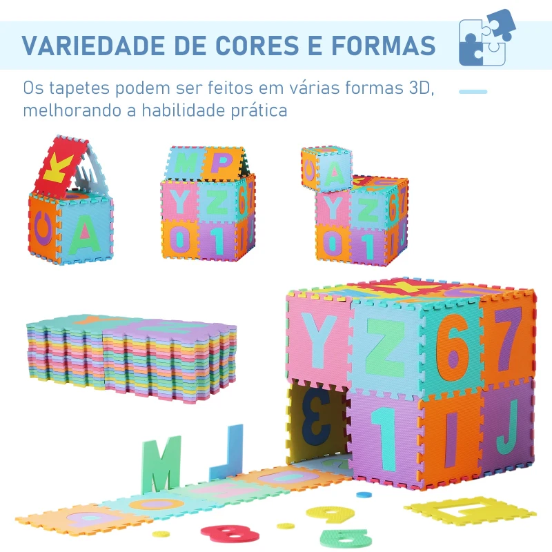 HOMCOM Tapete de quebra-cabeça infantil  de borracha 36 peças de 31x31x1cm Números de 0 a 9 e 26 Letras do alfabeto 3,24㎡ multicolor