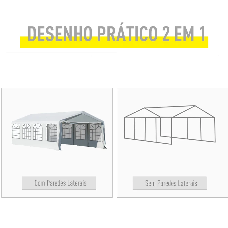 Outsunny Tenda para Festas 8x4m Tenda de Jardim com 4 Paredes Laterais 8 Janelas para Festas Eventos Casamento Aço PE Branco