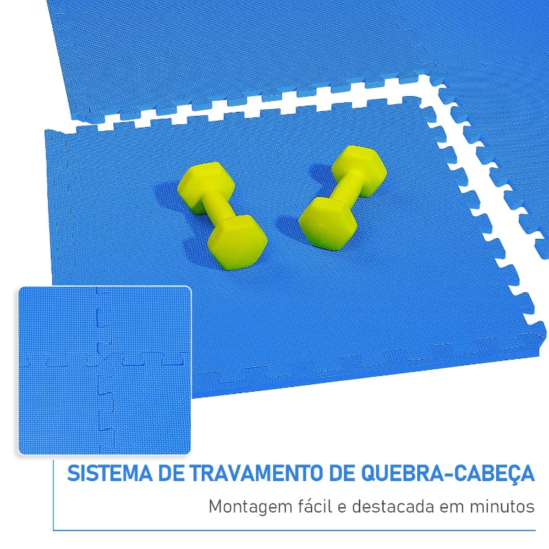 HOMCOM Tapete puzzle para Crianças e Bebés 8 peças tapetes de espuma eva com área de cobertura 2,88 metros quadrados não tóxico 60x60x1,2 cm azul