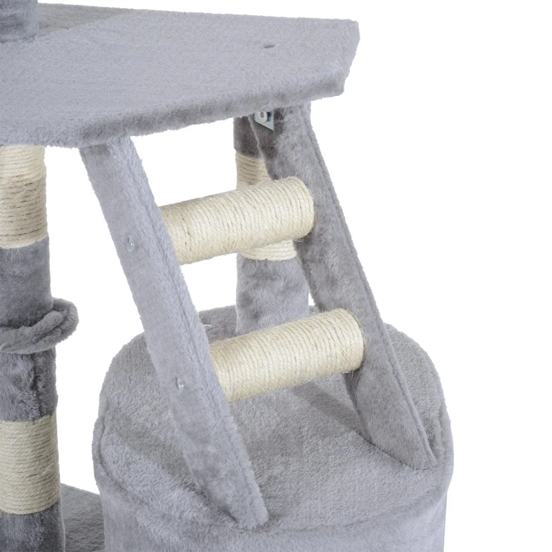 PawHut Arranhador para Gatos com Postes Escadas Caverna Espaçosa Rede Plataformas Centro de Atividades Sisal Natural 55x40x125cm Cinza