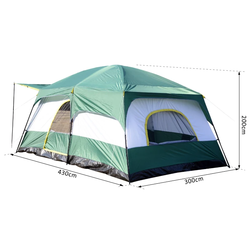 Outsunny Tenda de Campismo Familiar para 8-10 Pessoas Portatil com Porta Janelas e Bolsa de Transporte 430x300x200 cm Verde