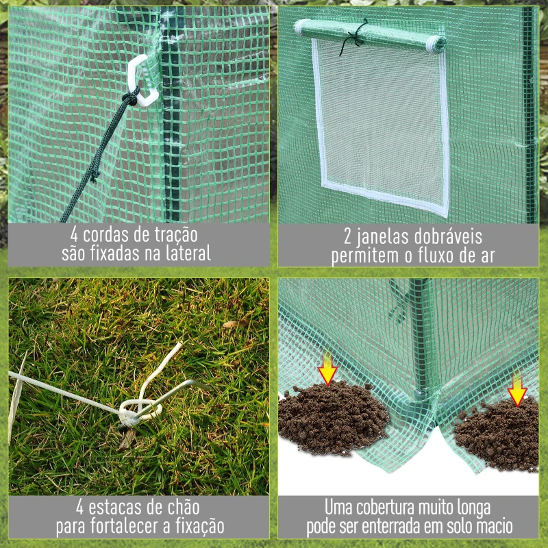 Outsunny Estufa de Jardim com Tubos de Aço 1 Porta e 2 Janelas Enroláveis 200x73x150-168 cm Verde