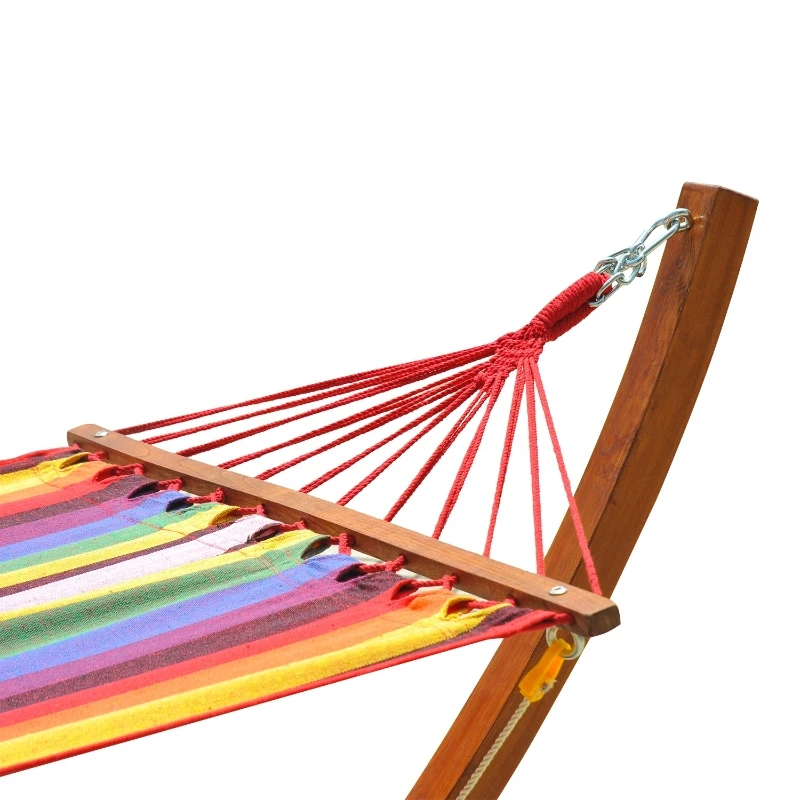 Outsunny Cama Rede com Suporte de Madeira Cama Rede para Praia Campismo Jardim Carga Máxima 120kg 325x118x120cm Madeira e Multicor