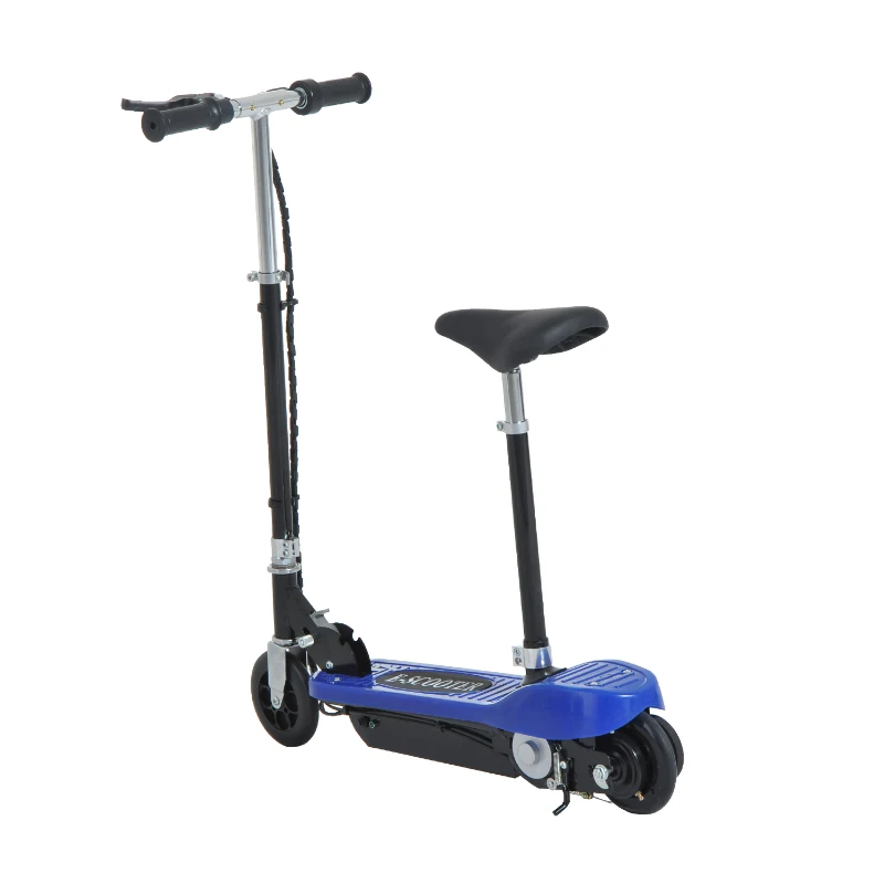 HOMCOM Trotinete Elétrica para Crianças Trotinete Dobrável Bateria 120W Guiador Ajustável Velocidad Máxima de 10km/h e Freio de Pé 78x37x99 cm Azul