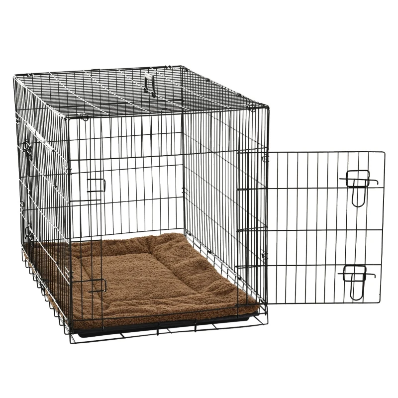 PawHut Gaiola para Cães com Almofada Incluída Gaiola para Animais de Estimação com Alça de Transporte e Grade de Arame 60x43x49,5cm Preto e Marrom