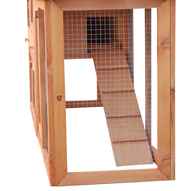 Pawhut Coelheira com parque cercado Madeira de abeto Exterior de 2 Níveis Gaiola para Coelhos 145x45x85 cm