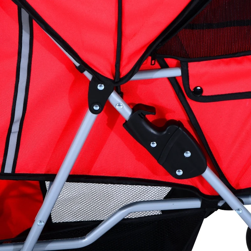 PawHut Carrinho de Passeio para Animais de Estimação Dobrável com Cesta de Armazenamento e Travão 75x45x97cm Vermelho