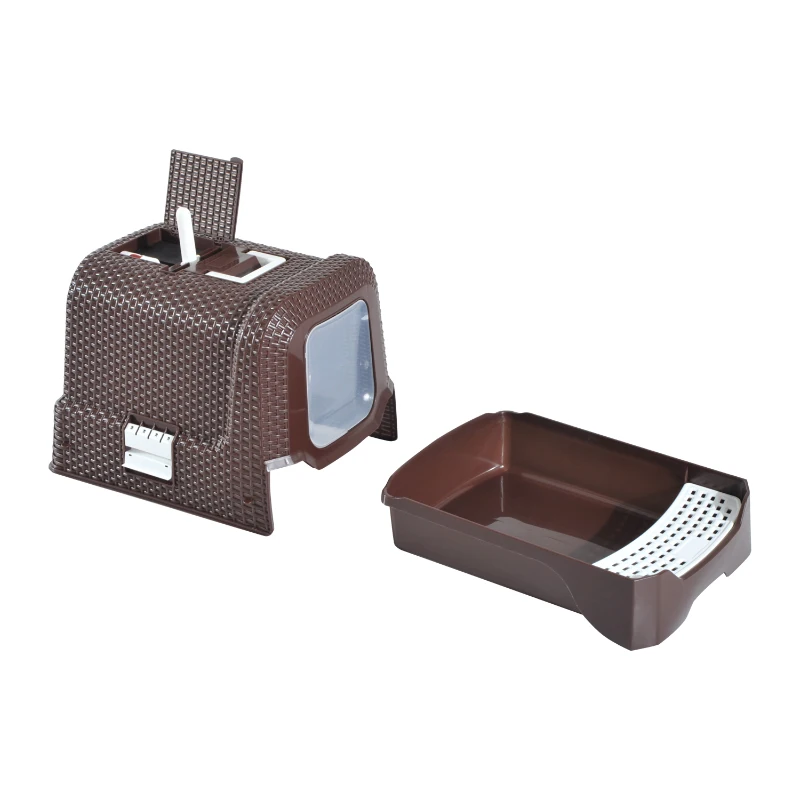 PawHut Caixa de Areia para Gatos com Alça de Transporte Bandeja Removível e Pá 54x42x41 cm Marrom