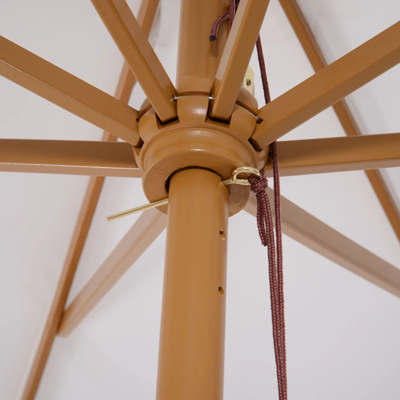 Outsunny Chapéu de Sol de Jardim Ø300x250cm com Sistema de Polia Teto Ventilado e Mastro Desmontável de Madeira para Terraço Pátio Exterior Branco