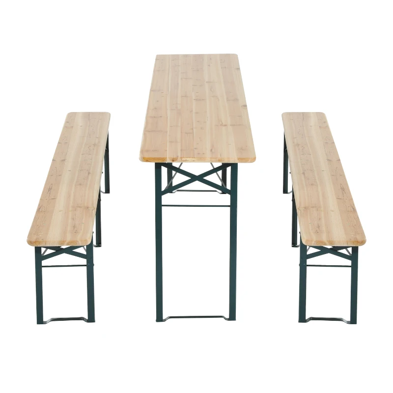 Outsunny Conjunto de Jardim Refeição para 4-6 Pessoas com Banco Dobrável para Exterior Mesa 218x46x75cm Bancos 218x24,5x43cm Madeira e Verde
