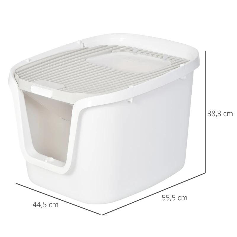 PawHut Caixa de areia para gatos com porta dupla Caixa desodorizante de carvão ativado Pá Equipada Amplo espaço 55,5x44,5x38,3 cm cinza branco