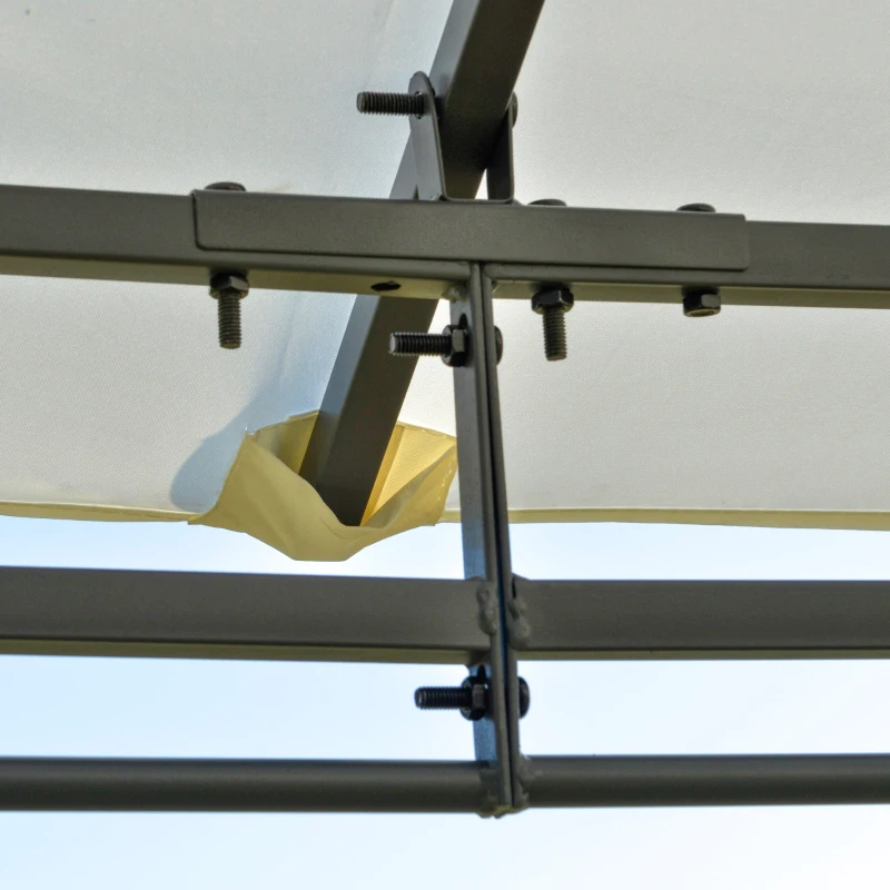 Outsunny Pérgola de jardim 4x3 m com teto duplo 6 cortinas laterais luz LED com painel solar para pátio terraço cor creme