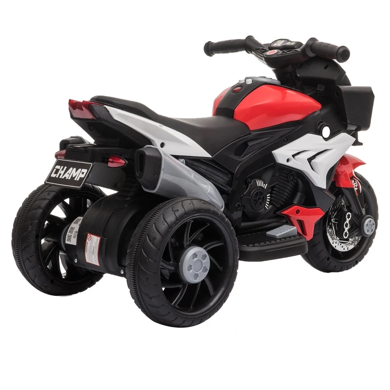 HOMCOM Motocicleta Elétrica Infantil com 3 Rodas para Crianças acima de 3 anos Triciclo com Pedal para Crianças Bateria 6V com Luzes Música Pneus Largos 86x42x52cm Vermelho e Preto
