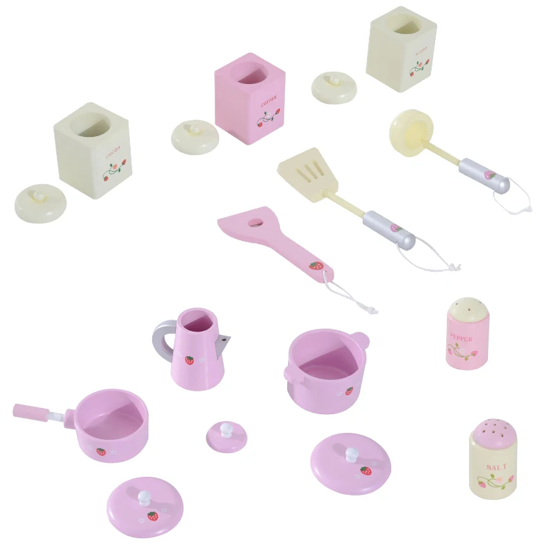 HomCom Cozinha de Brincar de Madeira para Crianças +3 Anos com Acessórios Multicor - 60x30x62cm