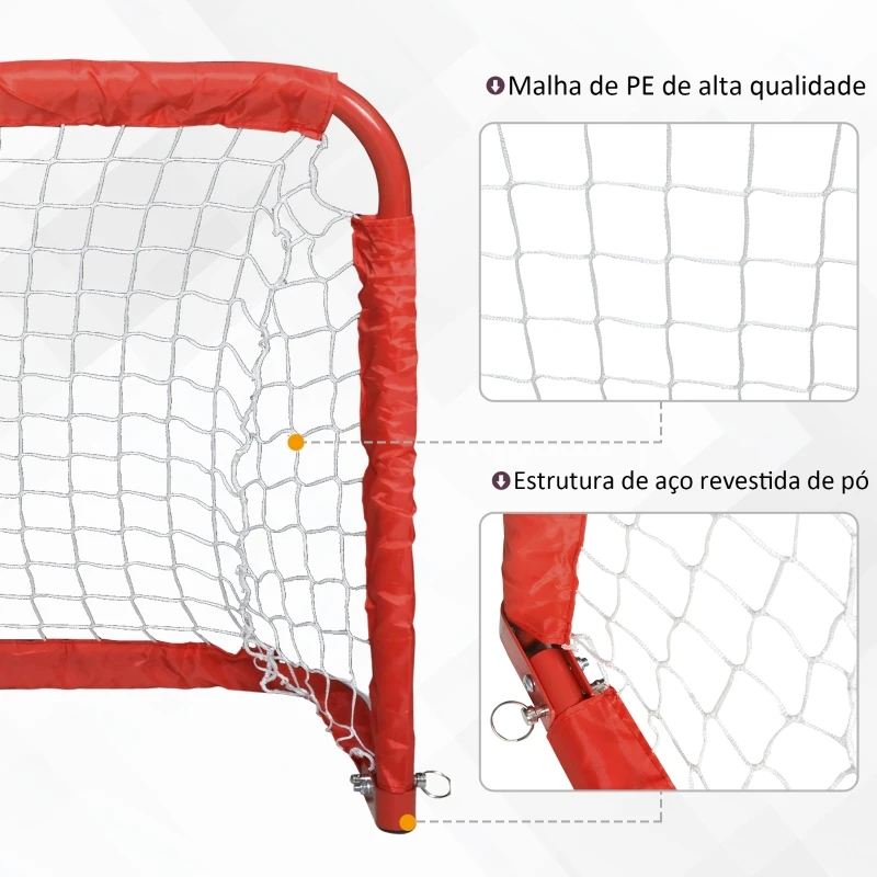 HOMCOM Conjunto de 2 balizas de futebol dobráveis com rede Tetrolon 90x36x 60cm vermelho