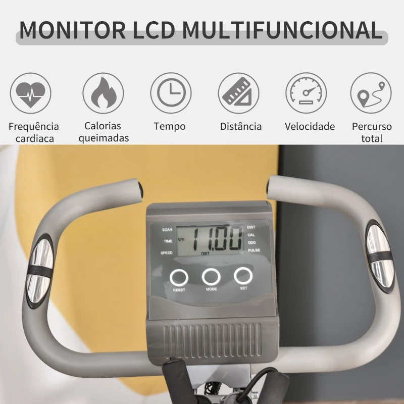 HOMCOM Bicicleta Estática Dobrável com Altura e Resistência Ajustáveis com Tela LCD e Assento com Encosto 51x97x115cm Cinza