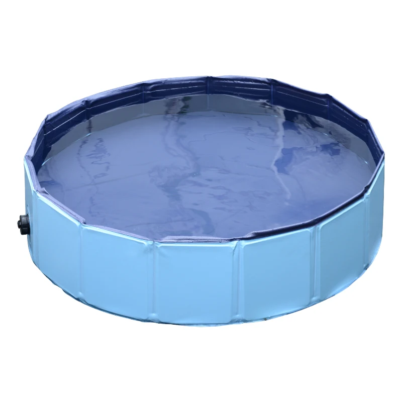 PawHut Piscina Dobrável para Cães Ø120x30 cm Banheira Portátil para Animais de Estimação PVC Antiderrapante Usos Múltiplos Interior e Exterior Azul