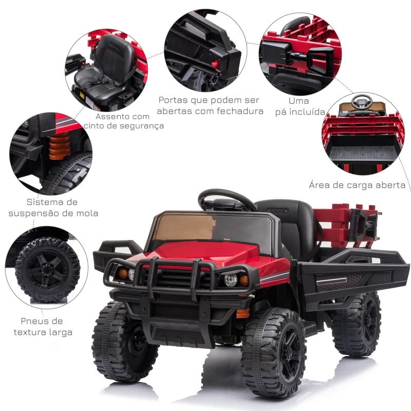 HOMCOM Carro elétrico para crianças acima de 3 anos SUV com 2 motores  controle remoto Bateria recarregável de 2,4 GHz 120x67x65 cm Vermelho