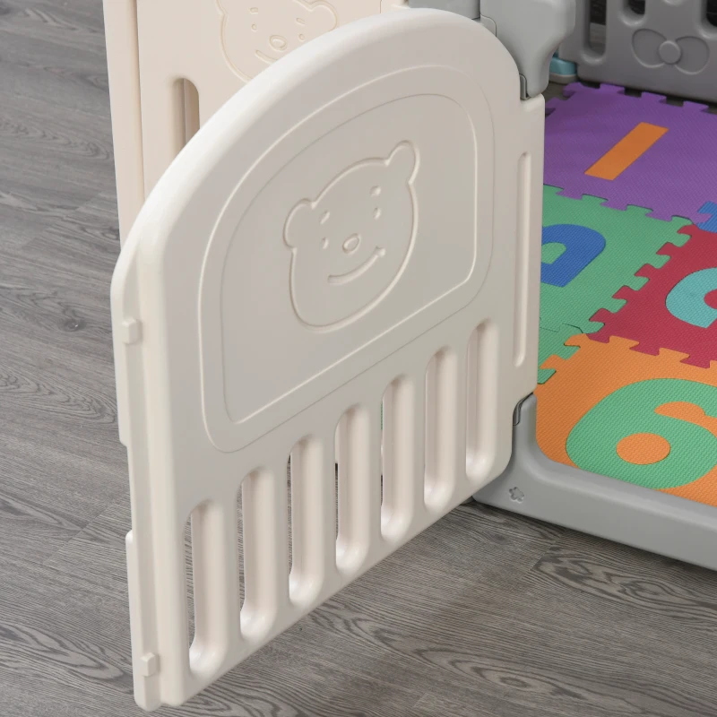 HOMCOM Parque infantil para bebês acima de 6 meses com porta dobrável 12 painéis Flexível  108x133x58 cm Cinza e Branco